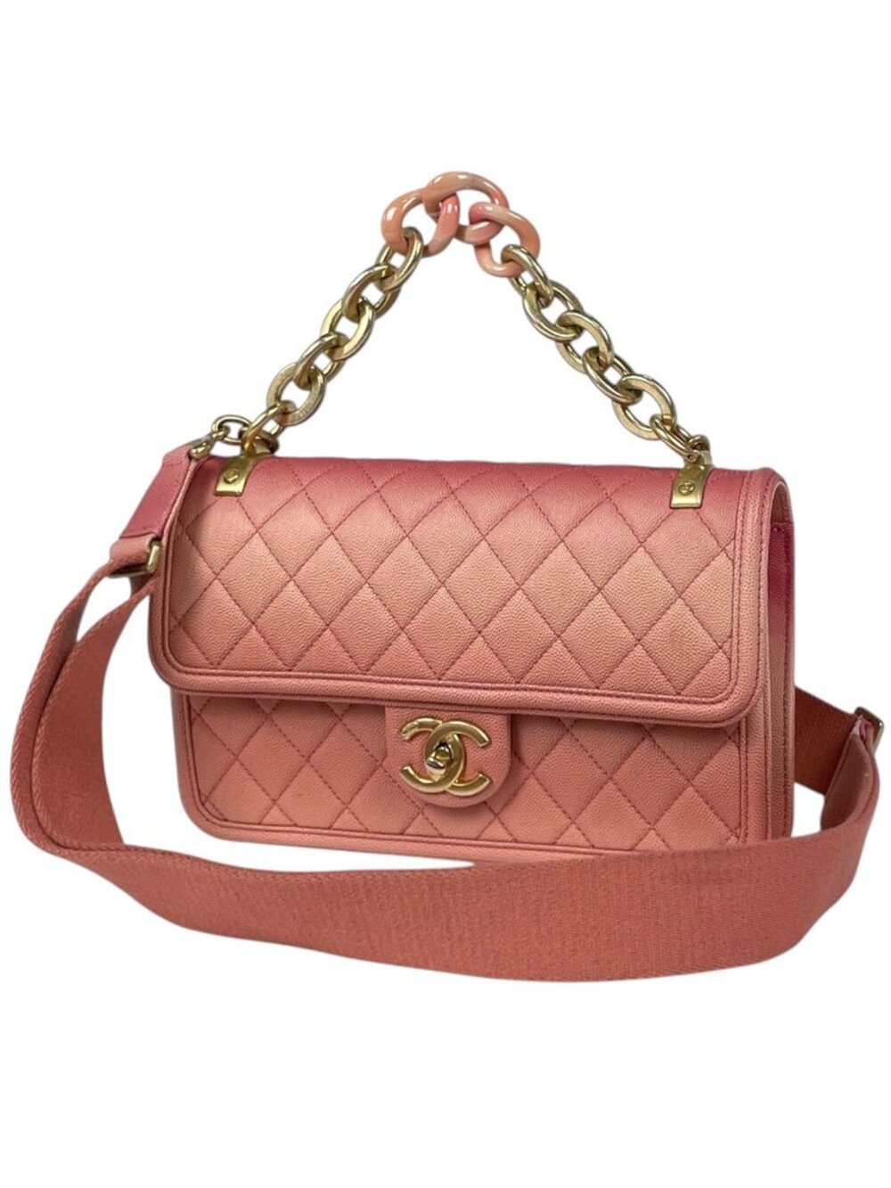 Chanel Handbag Quilted CC Logo 2-Way Caviar Leather Salmon Pink